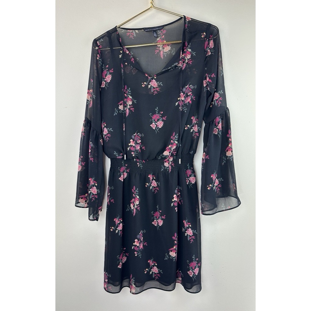 ✨2/$20 White House Black Market Floral Bell Sleeve Dress XS Dark Romantic *Flaw - Picture 2 of 13